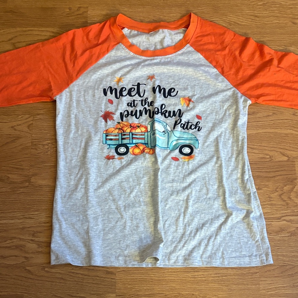 Kids Pumpkin Patch Raglan Shirt - Orange & Gray
